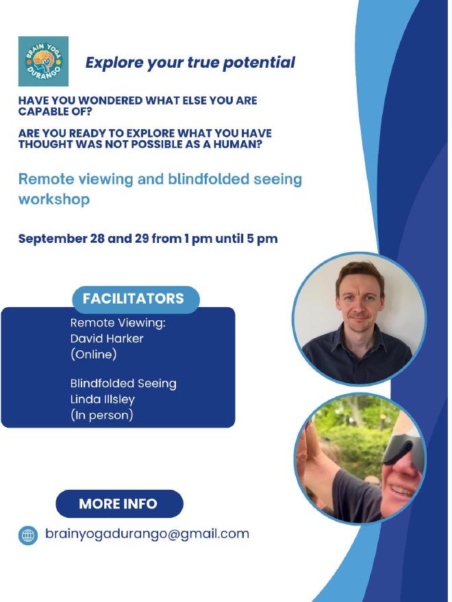 Flyer for Brain Yoga Remote Viewing and Blindfolded Seeing Workshop September 2026